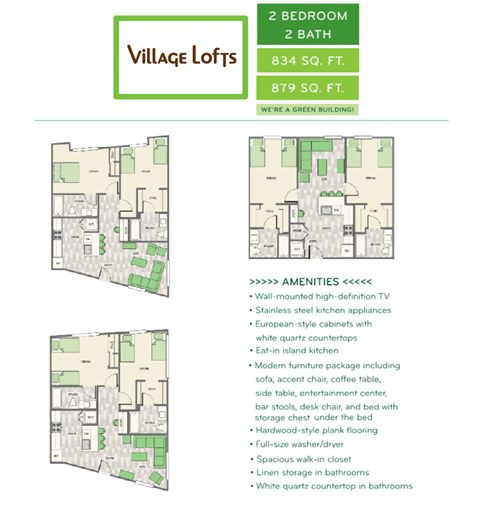 2 bedroom, 2 bathroom floor plan option